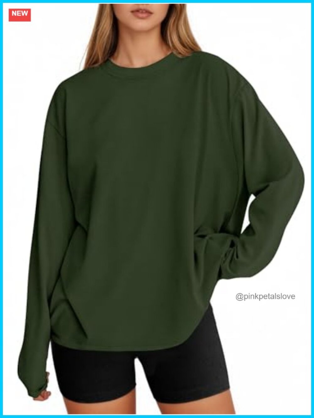 Womens Oversized Long Sleeve Crewneck Tee Soft Loose Fit Basic Top